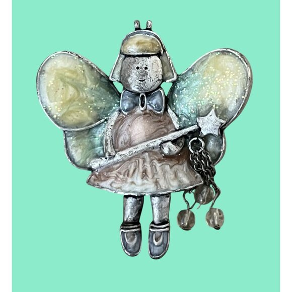 Vintage Fairy Brooch Pin With Enamel Wings & Dress - Picture 4 of 4